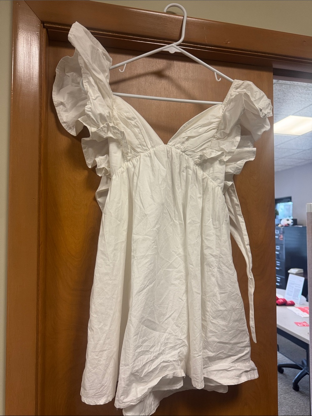 Hello Molly White Ruffle Sleeve V-Neck Mini Dress